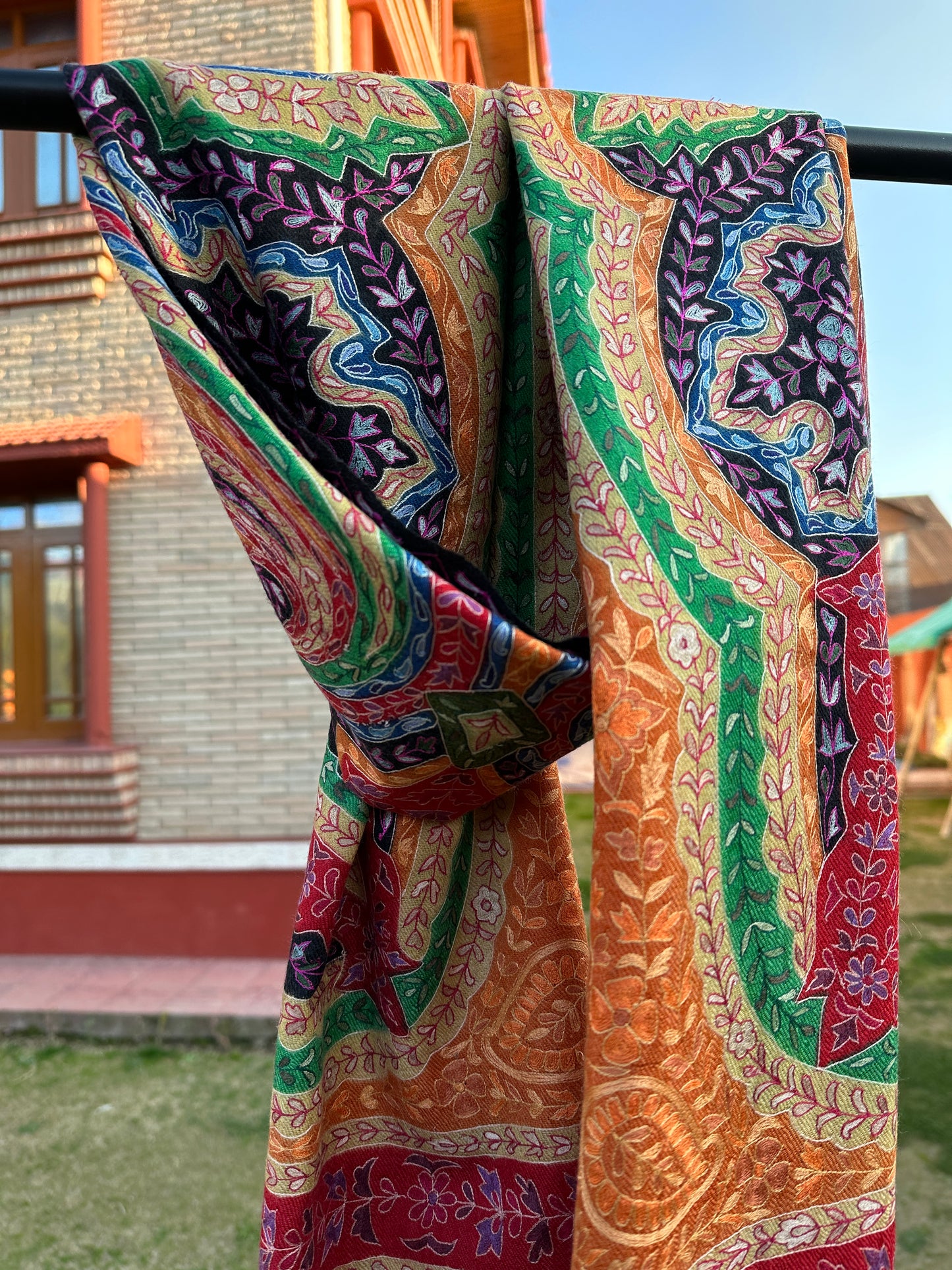 Orange Kalamkari Shawl ArtAsiaHandicrafts