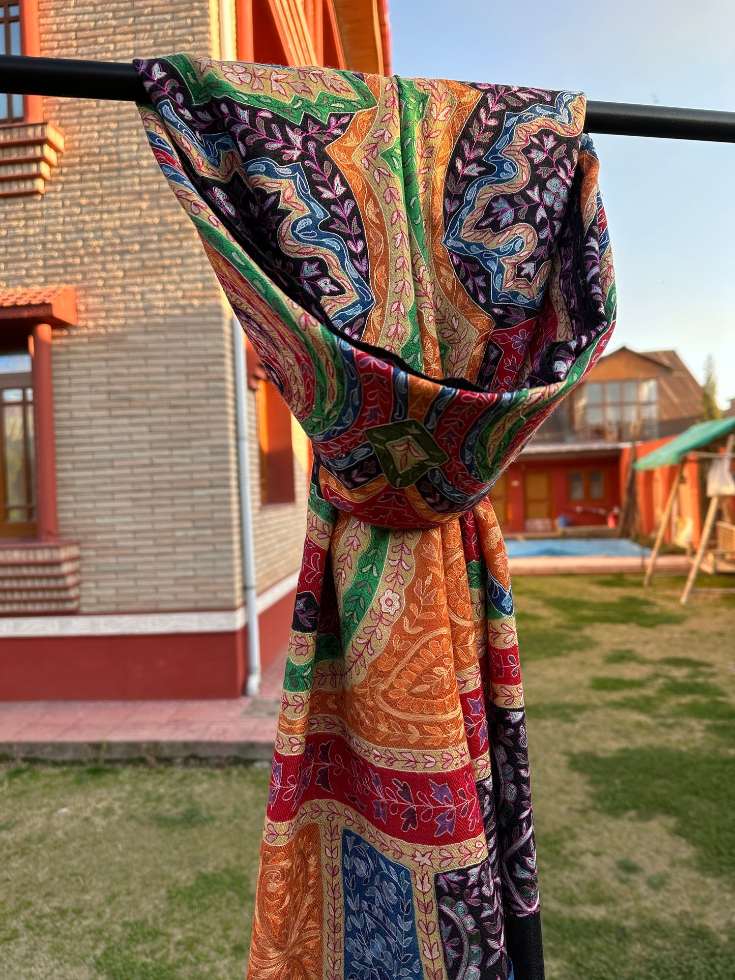 Orange Kalamkari Shawl ArtAsiaHandicrafts
