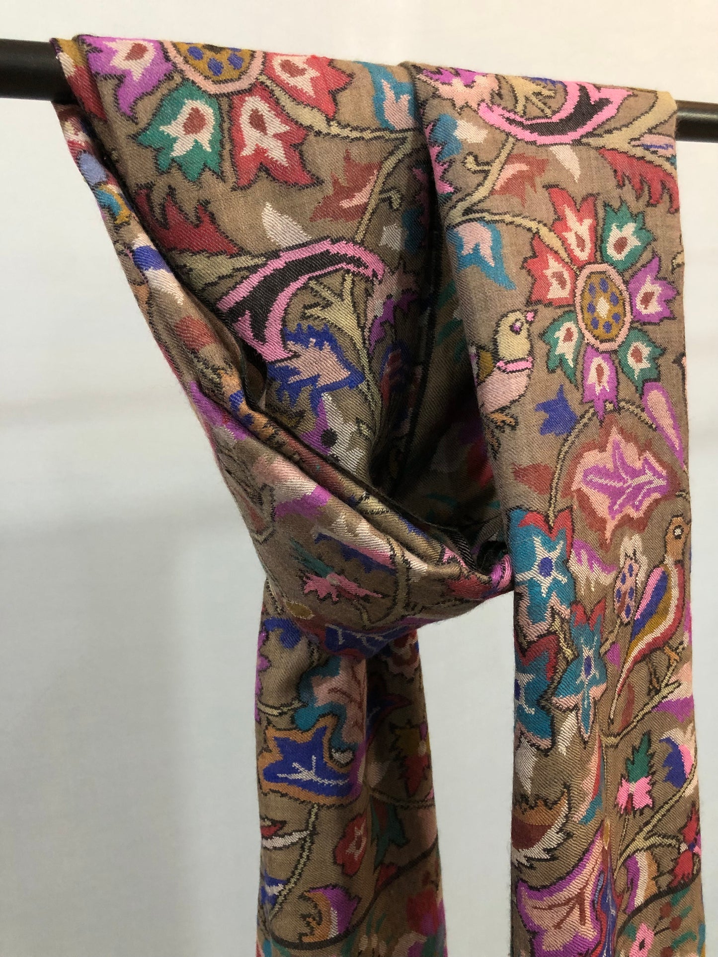 Pastel Brown Kani Pashmina Shawl ArtAsiaHandicrafts