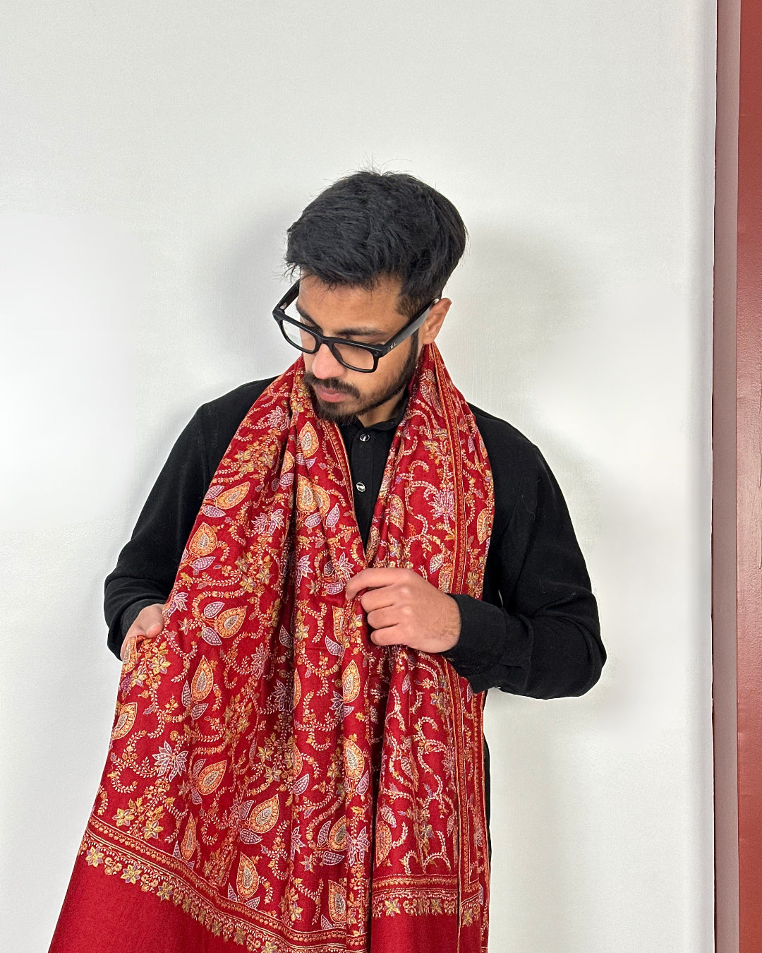 CLASSIC INDIAN RED ADORE PAISLEY PASHMINA SHAWL