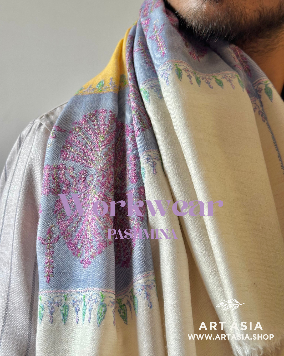 HANDWOVEN DESIGNER WEAVE YELLOW PASHMINA SHAWL