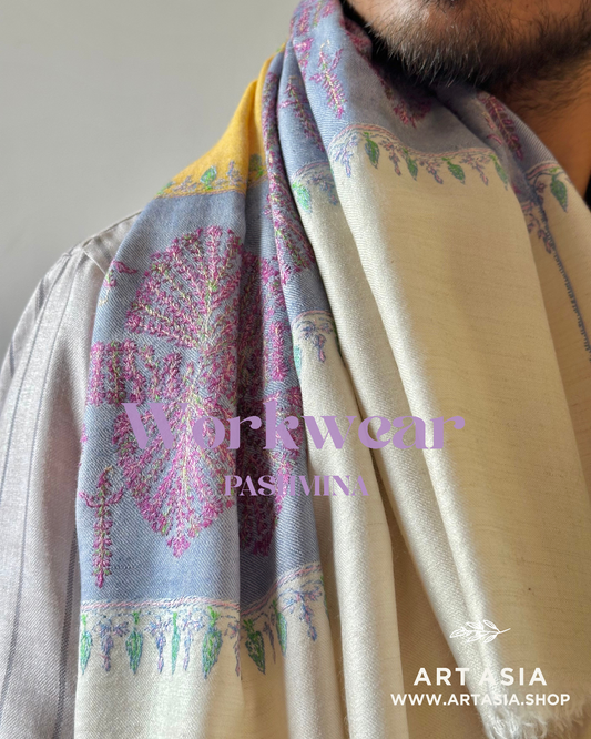 HANDWOVEN DESIGNER WEAVE YELLOW PASHMINA SHAWL