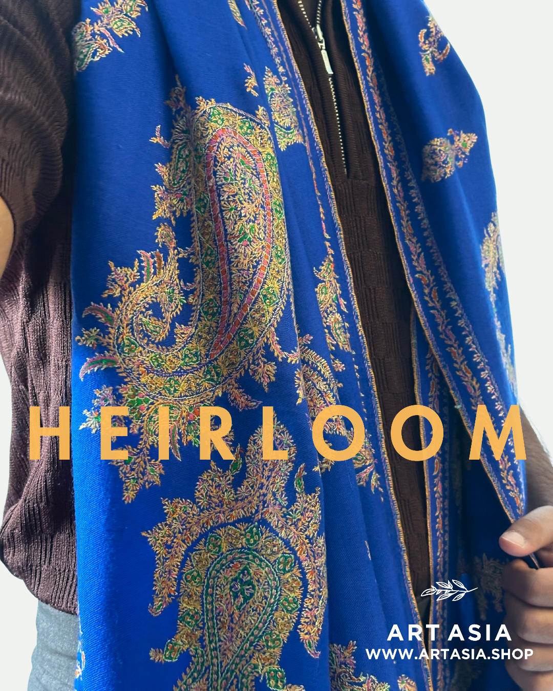 DUSK BLUE SOZNI EMBROIDERY DRAPE PURE PASHMINA SHAWL