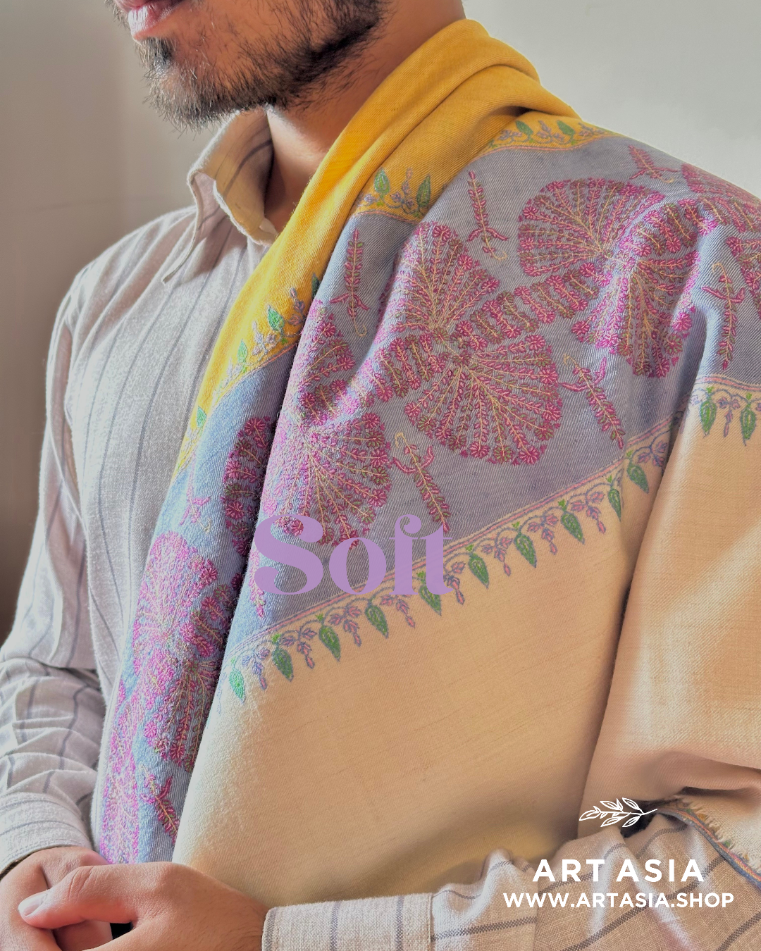 HANDWOVEN DESIGNER WEAVE YELLOW PASHMINA SHAWL