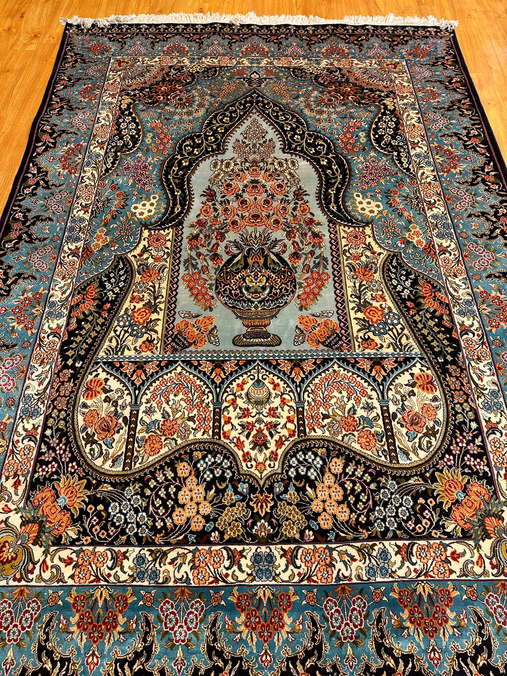 7x5 FT Multicolour Silk Carpet ArtAsiaHandicrafts