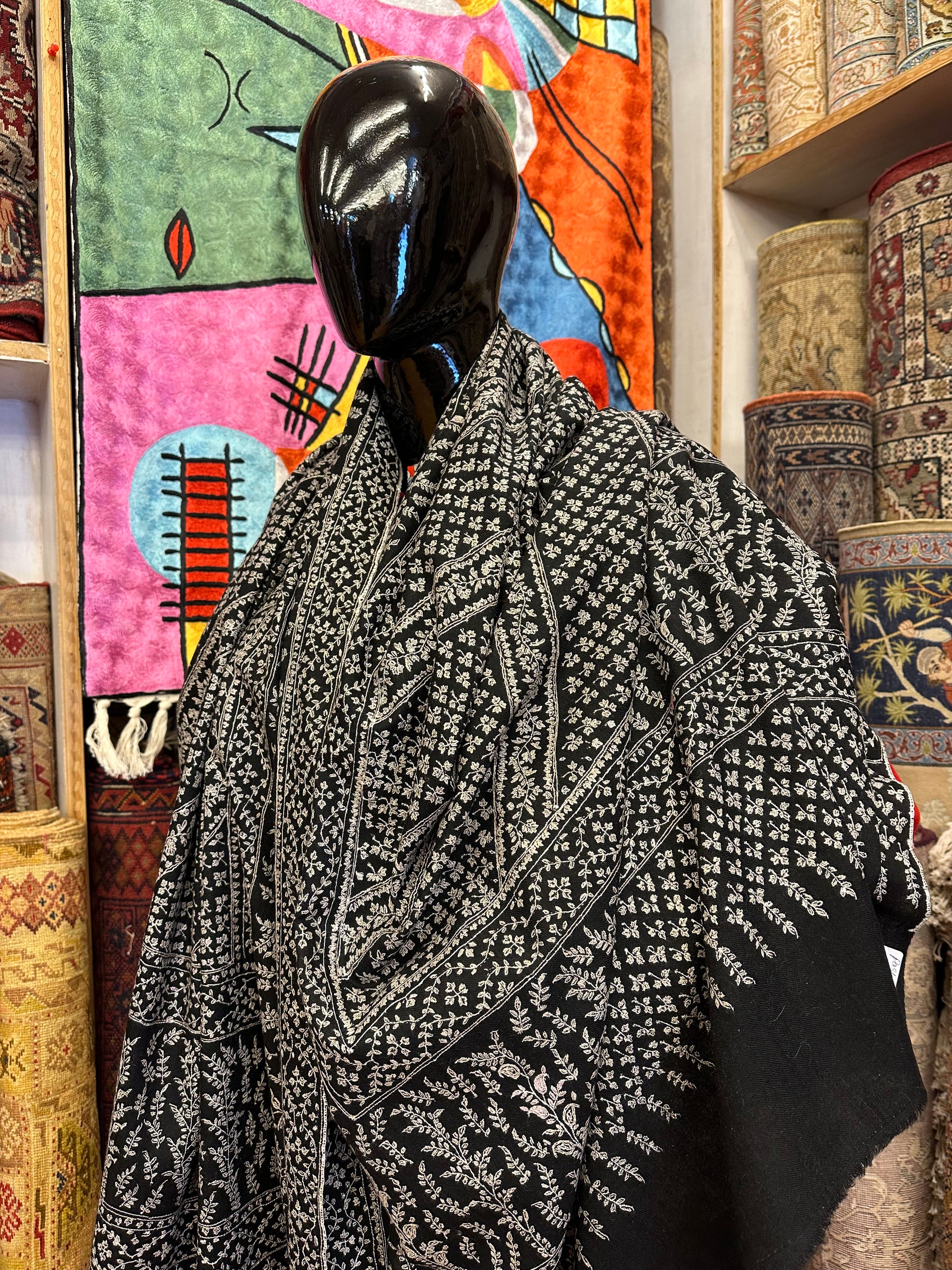 Black Sozni Pashmina Shawl ArtAsiaHandicrafts
