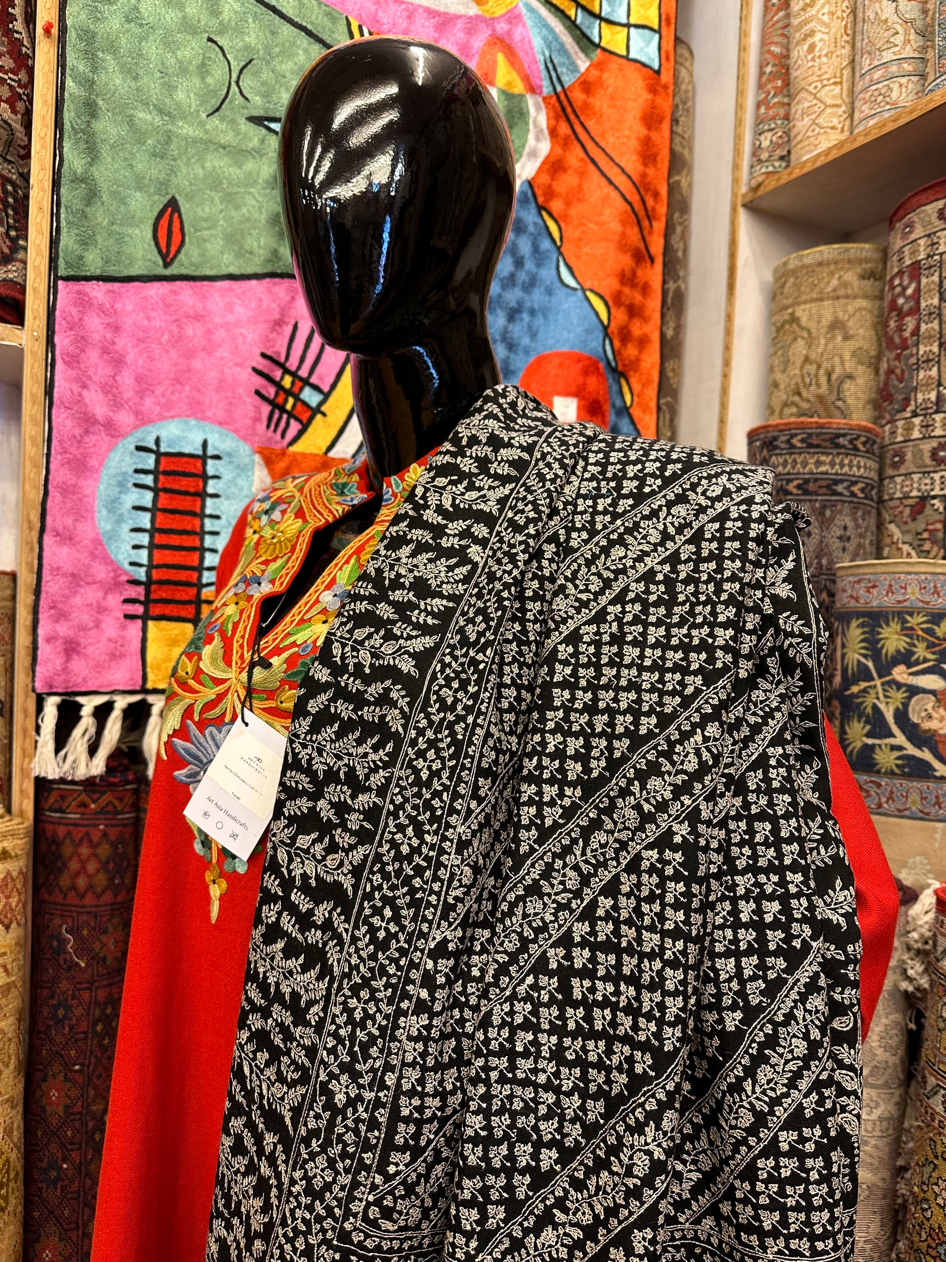 Black Sozni Pashmina Shawl ArtAsiaHandicrafts