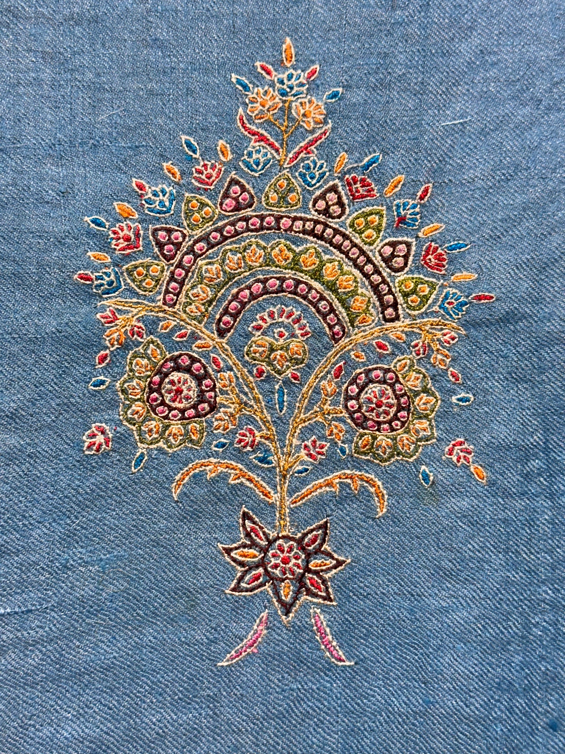 Blue Bootedar Sozni Pashmina Shawl ArtAsiaHandicrafts