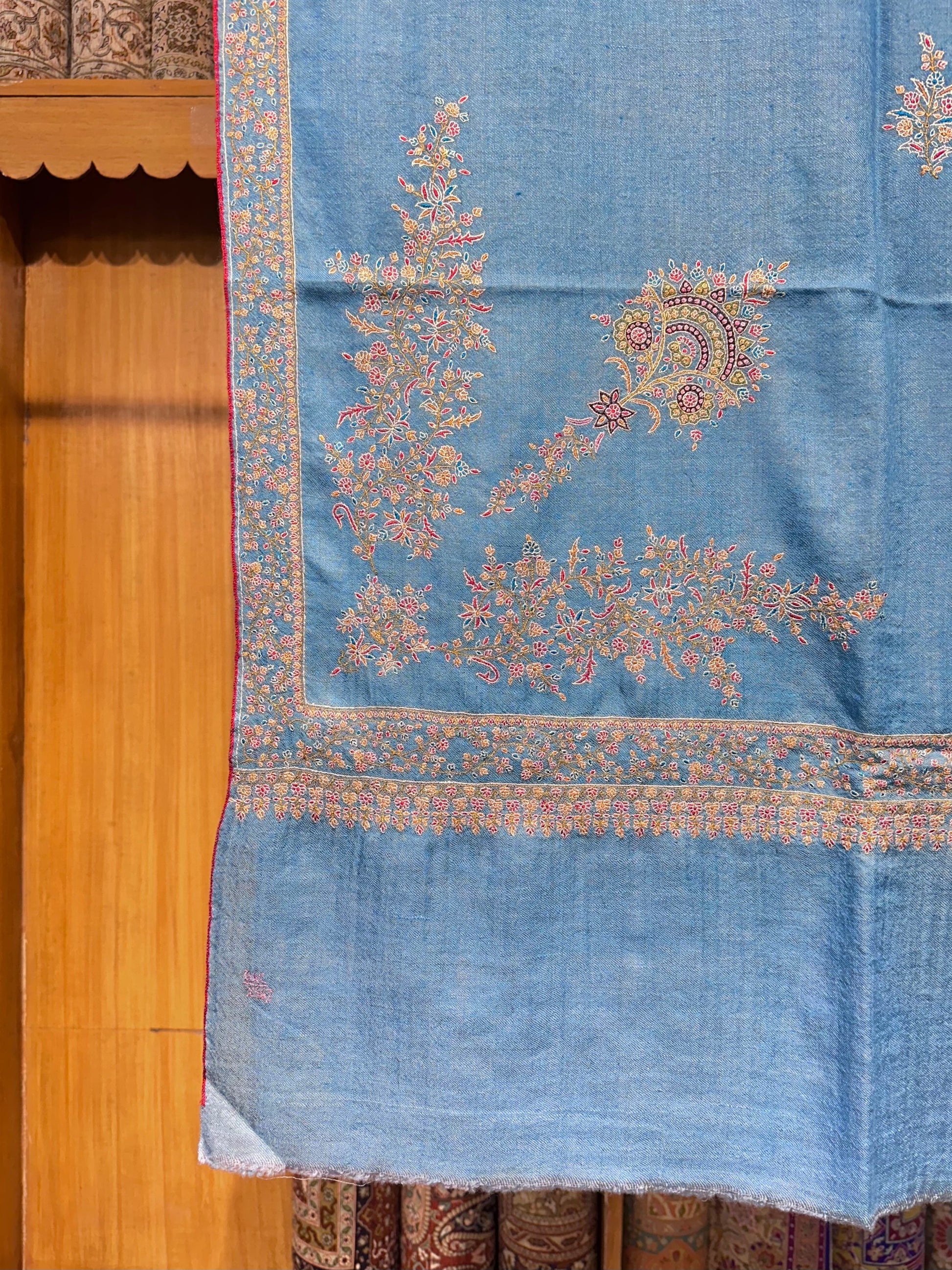 Blue Bootedar Sozni Pashmina Shawl ArtAsiaHandicrafts