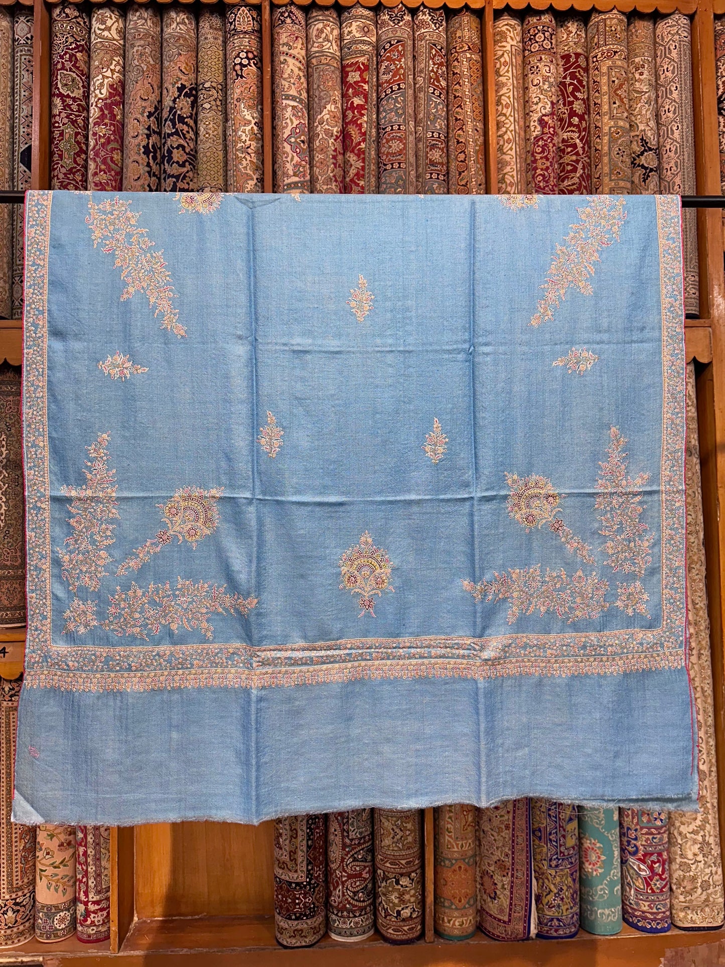 Blue Bootedar Sozni Pashmina Shawl ArtAsiaHandicrafts