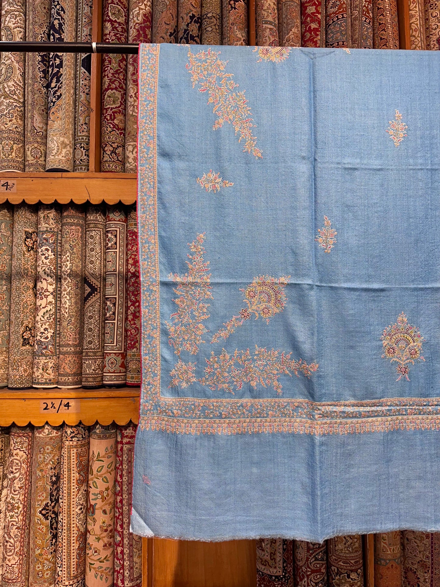 Blue Bootedar Sozni Pashmina Shawl ArtAsiaHandicrafts