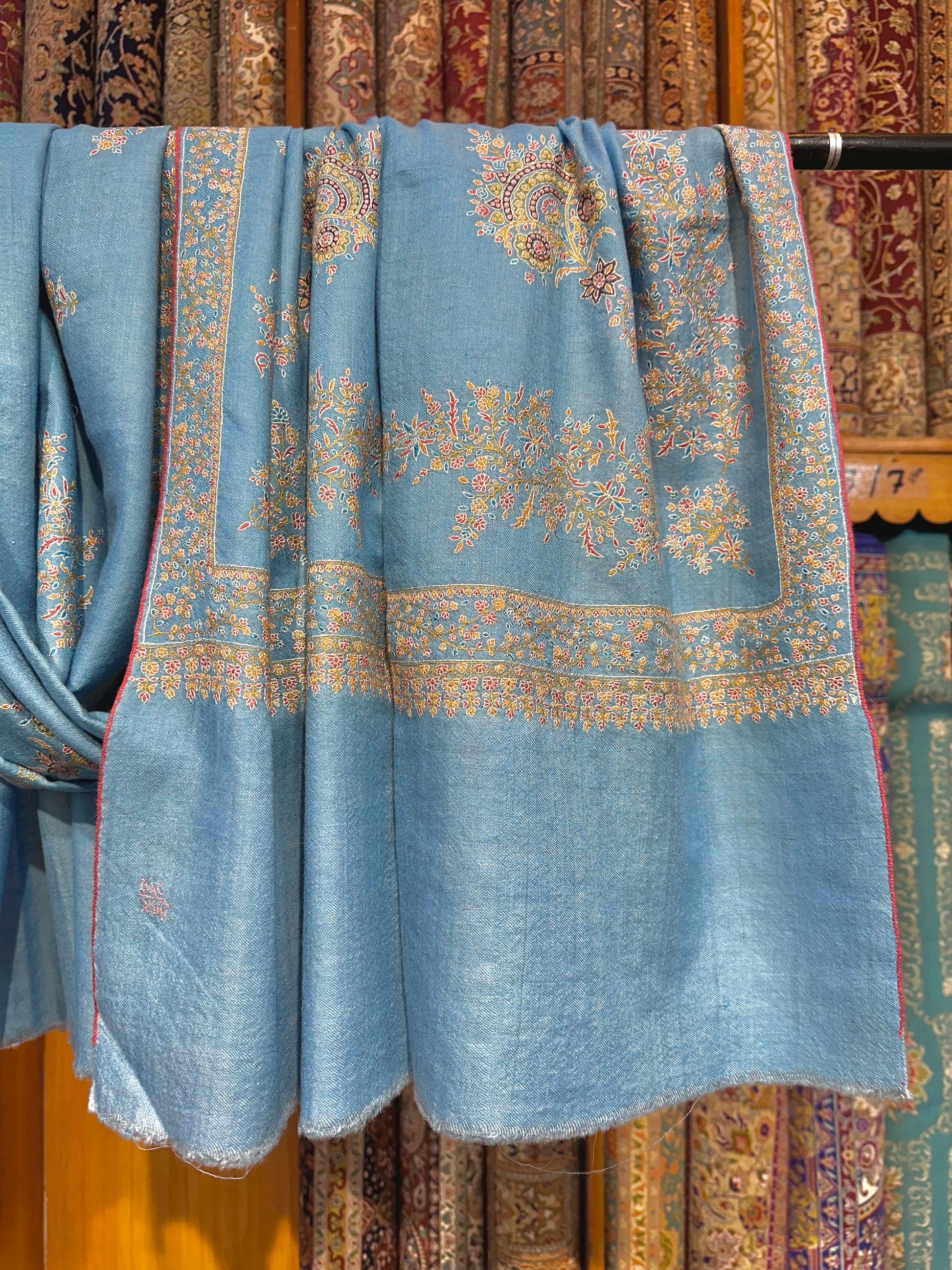 Blue Bootedar Sozni Pashmina Shawl ArtAsiaHandicrafts