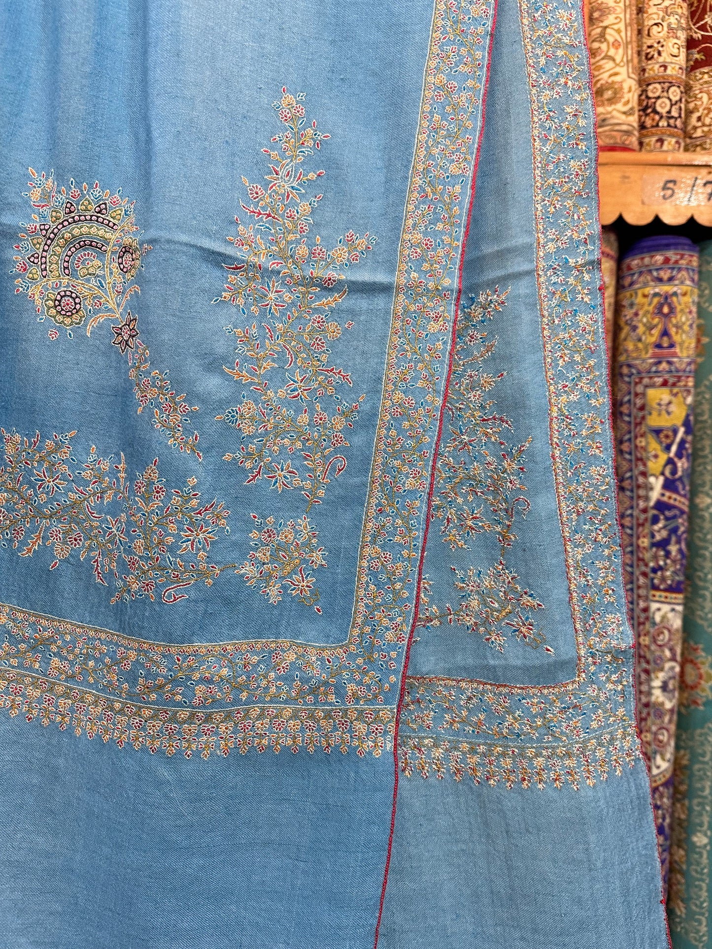 Blue Bootedar Sozni Pashmina Shawl ArtAsiaHandicrafts