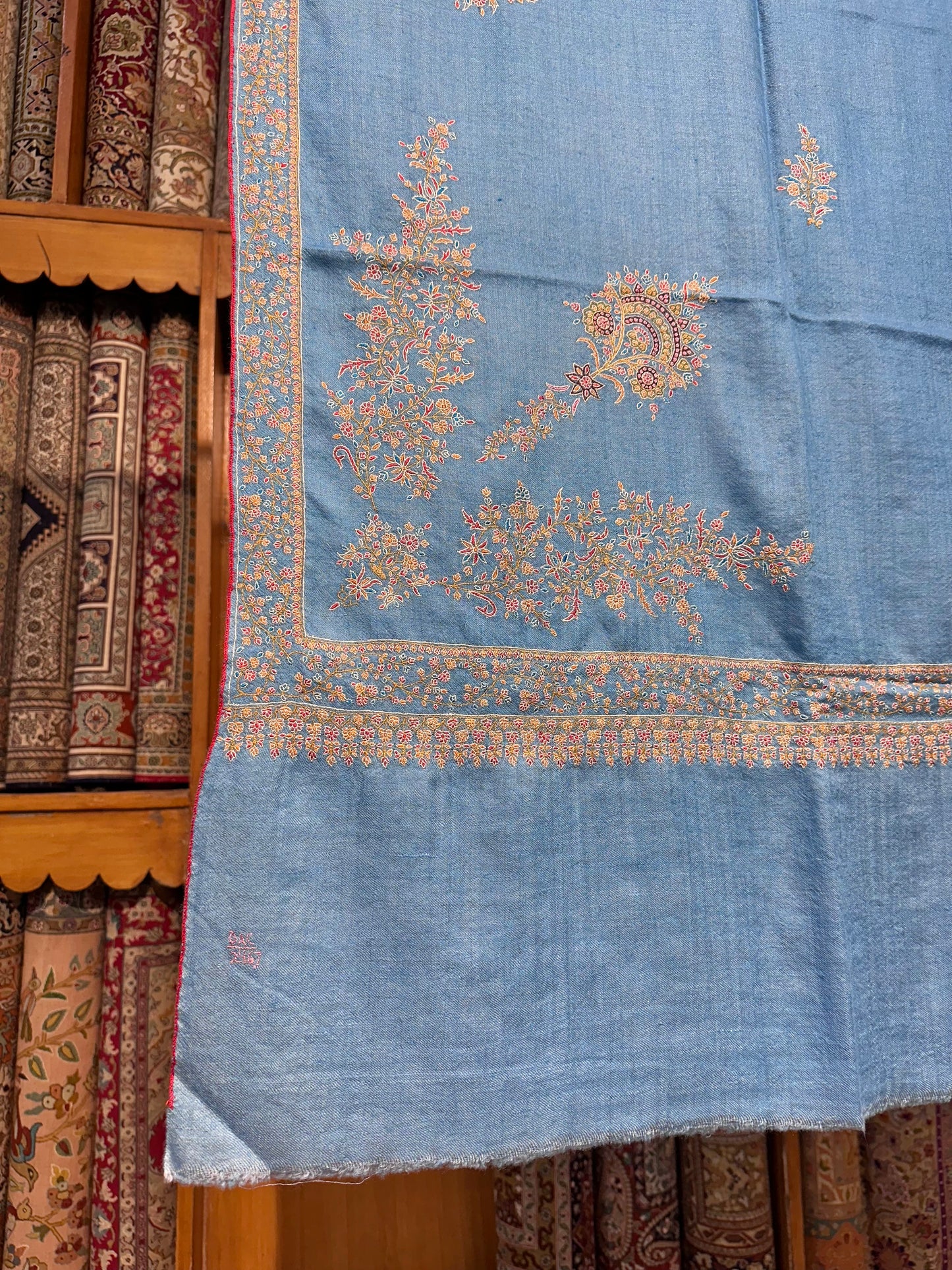Blue Bootedar Sozni Pashmina Shawl ArtAsiaHandicrafts