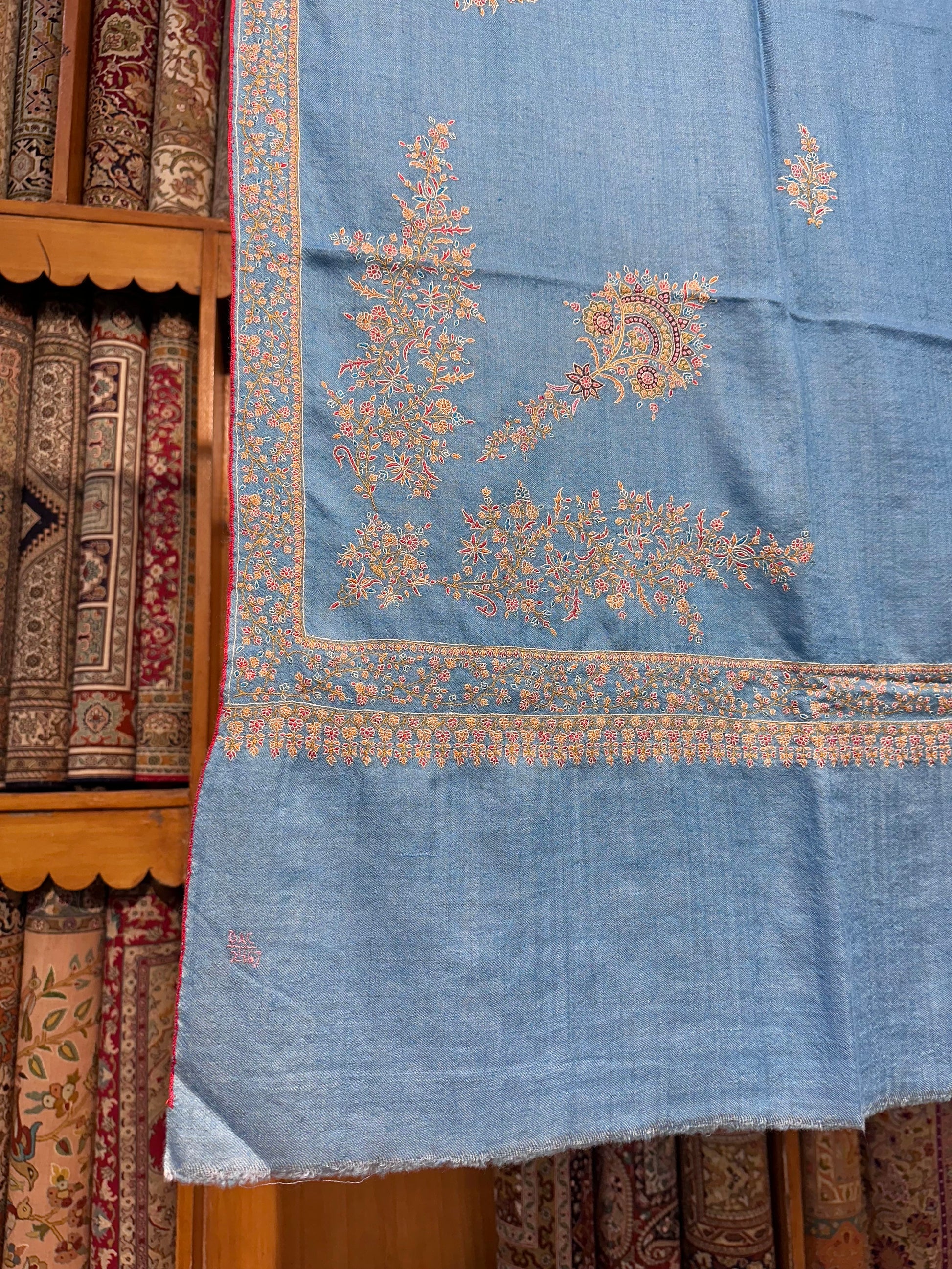 Blue Bootedar Sozni Pashmina Shawl ArtAsiaHandicrafts