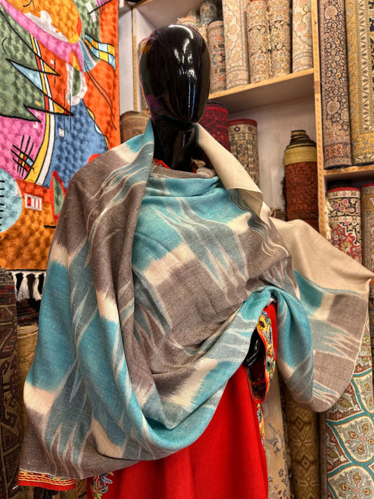 Blue Ikat Pashmina Shawl ArtAsiaHandicrafts