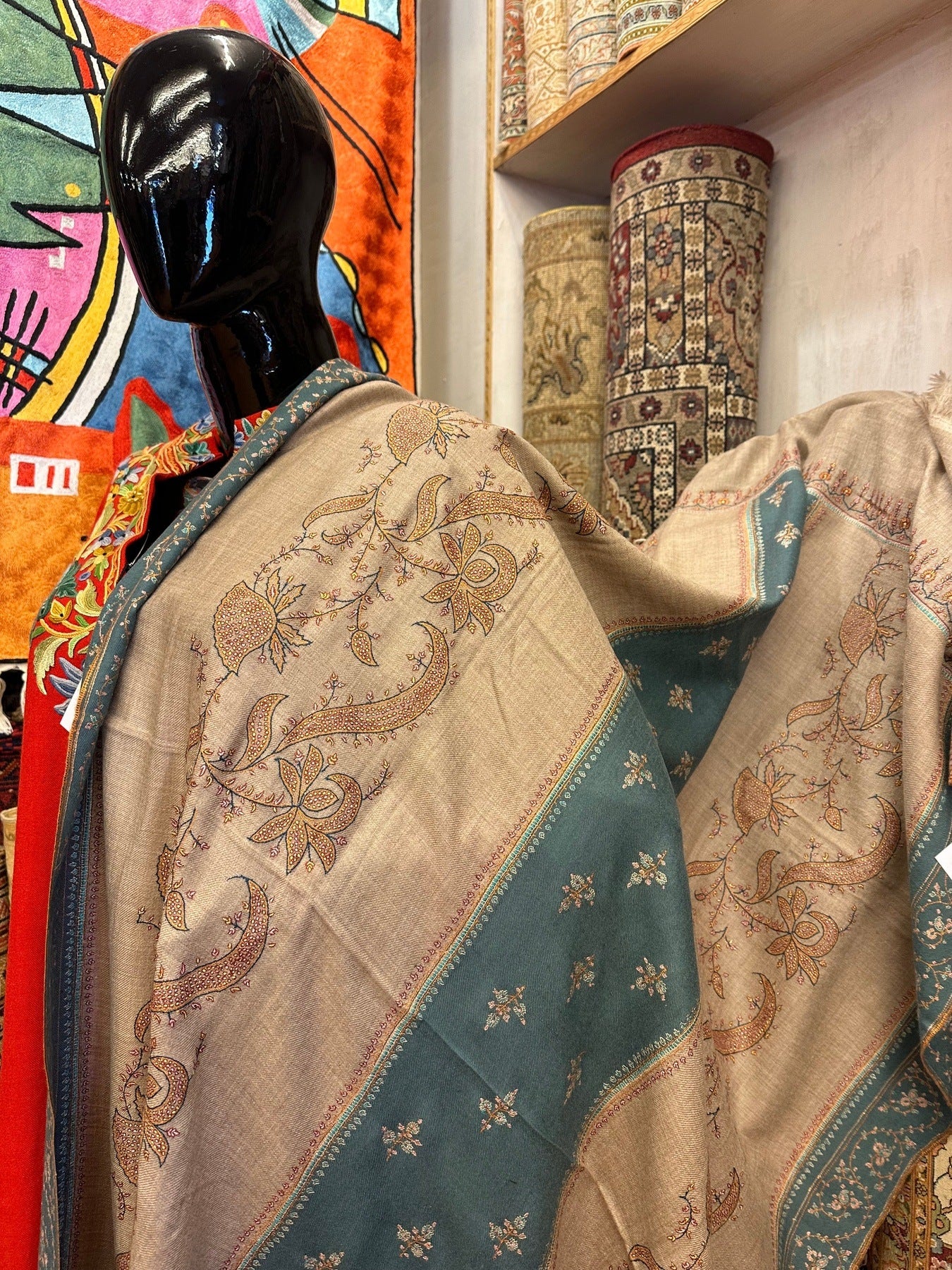 Blue Patchwork Sozni Pashmina Shawl ArtAsiaHandicrafts