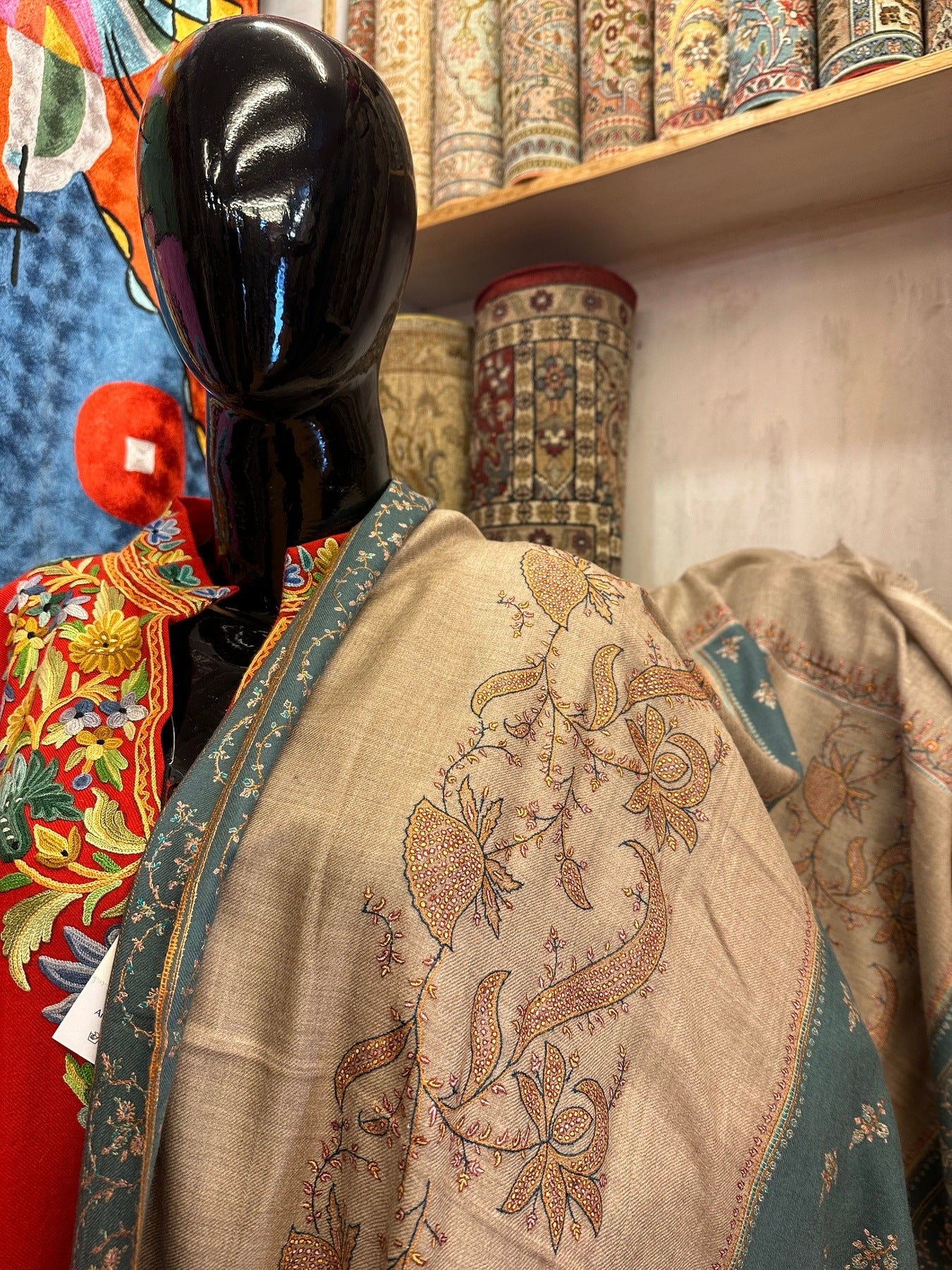 Blue Patchwork Sozni Pashmina Shawl ArtAsiaHandicrafts
