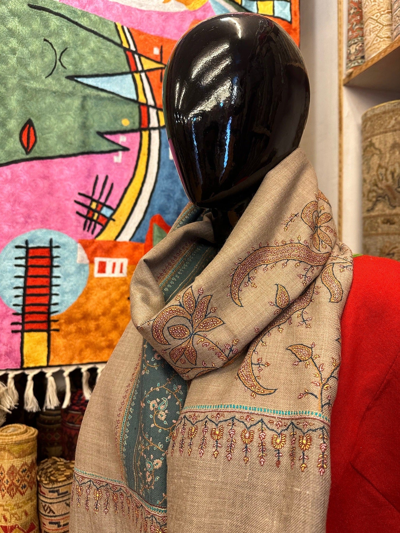 Blue Patchwork Sozni Pashmina Shawl ArtAsiaHandicrafts