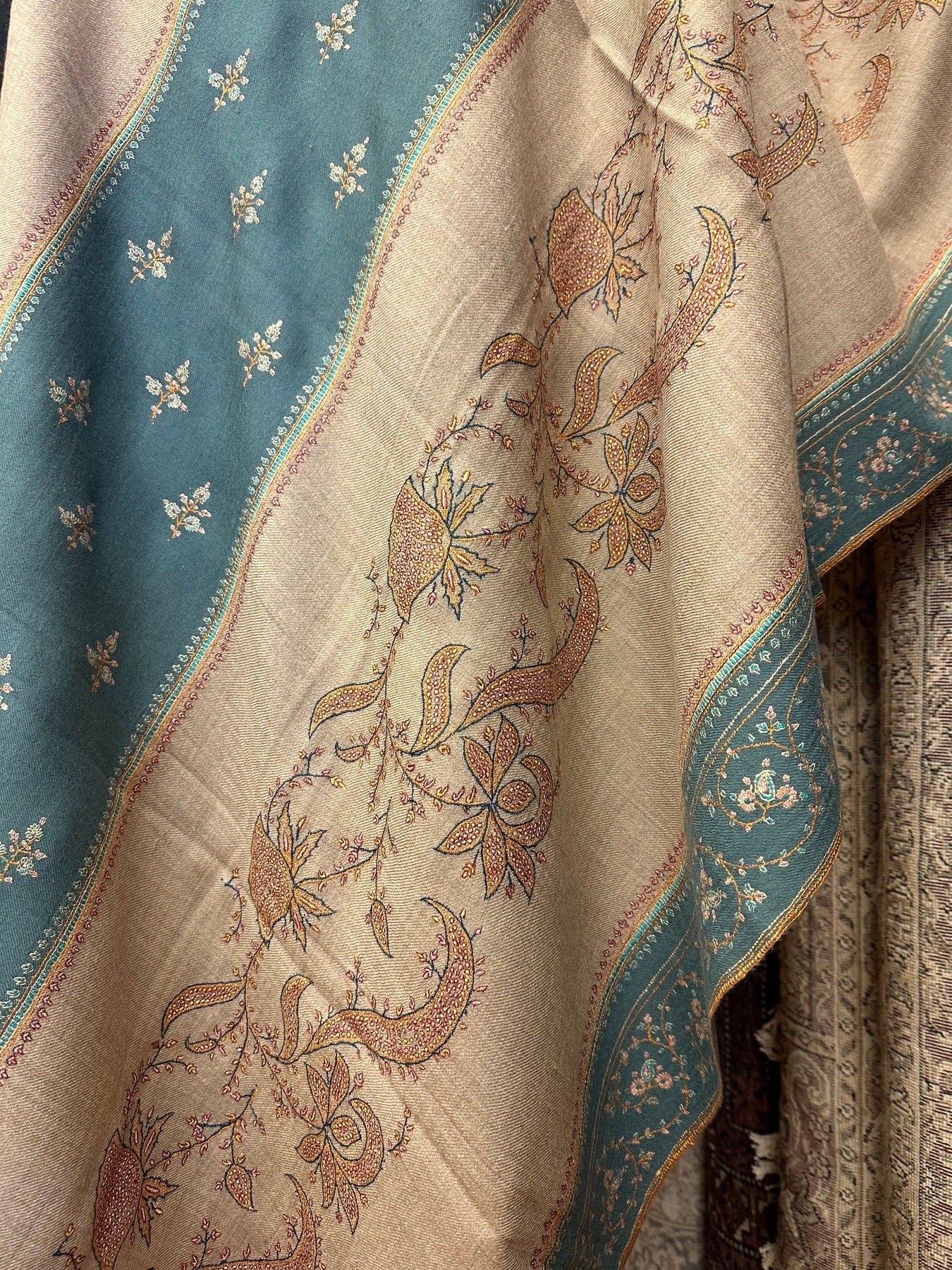Blue Patchwork Sozni Pashmina Shawl ArtAsiaHandicrafts