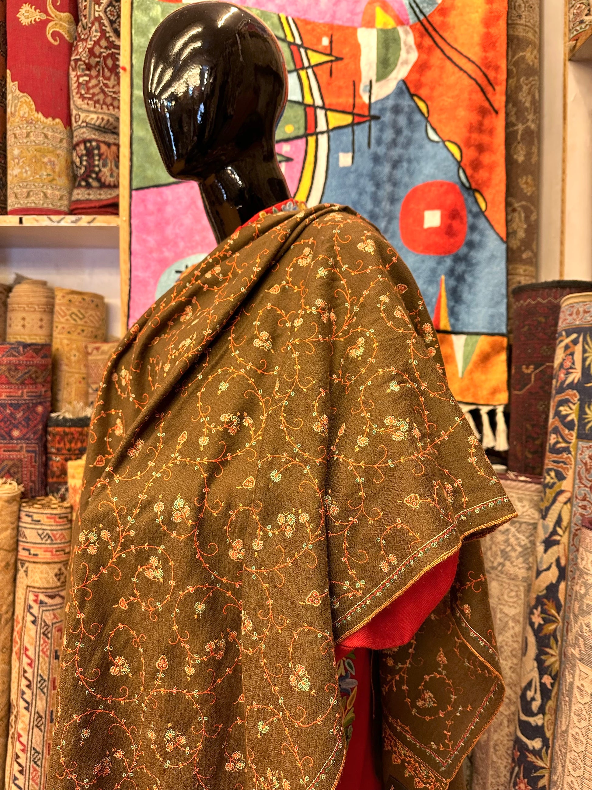 Brown Sozni Pashmina Scarf ArtAsiaHandicrafts