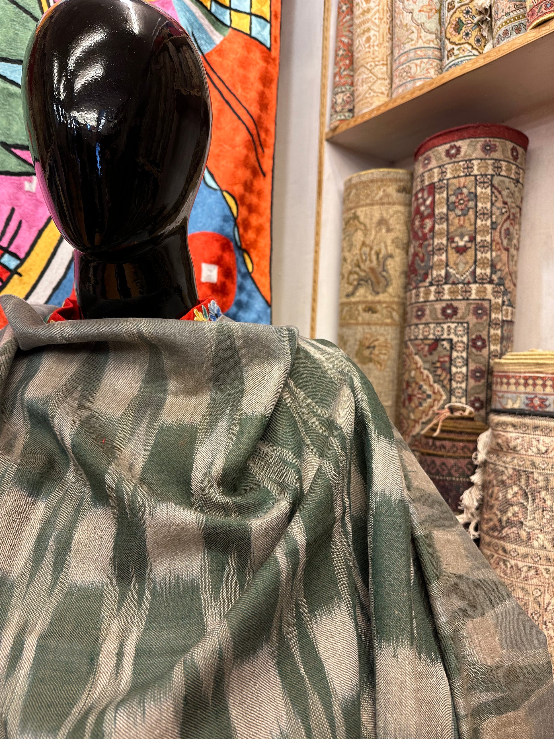 Green Ikat Pashmina Scarf ArtAsiaHandicrafts
