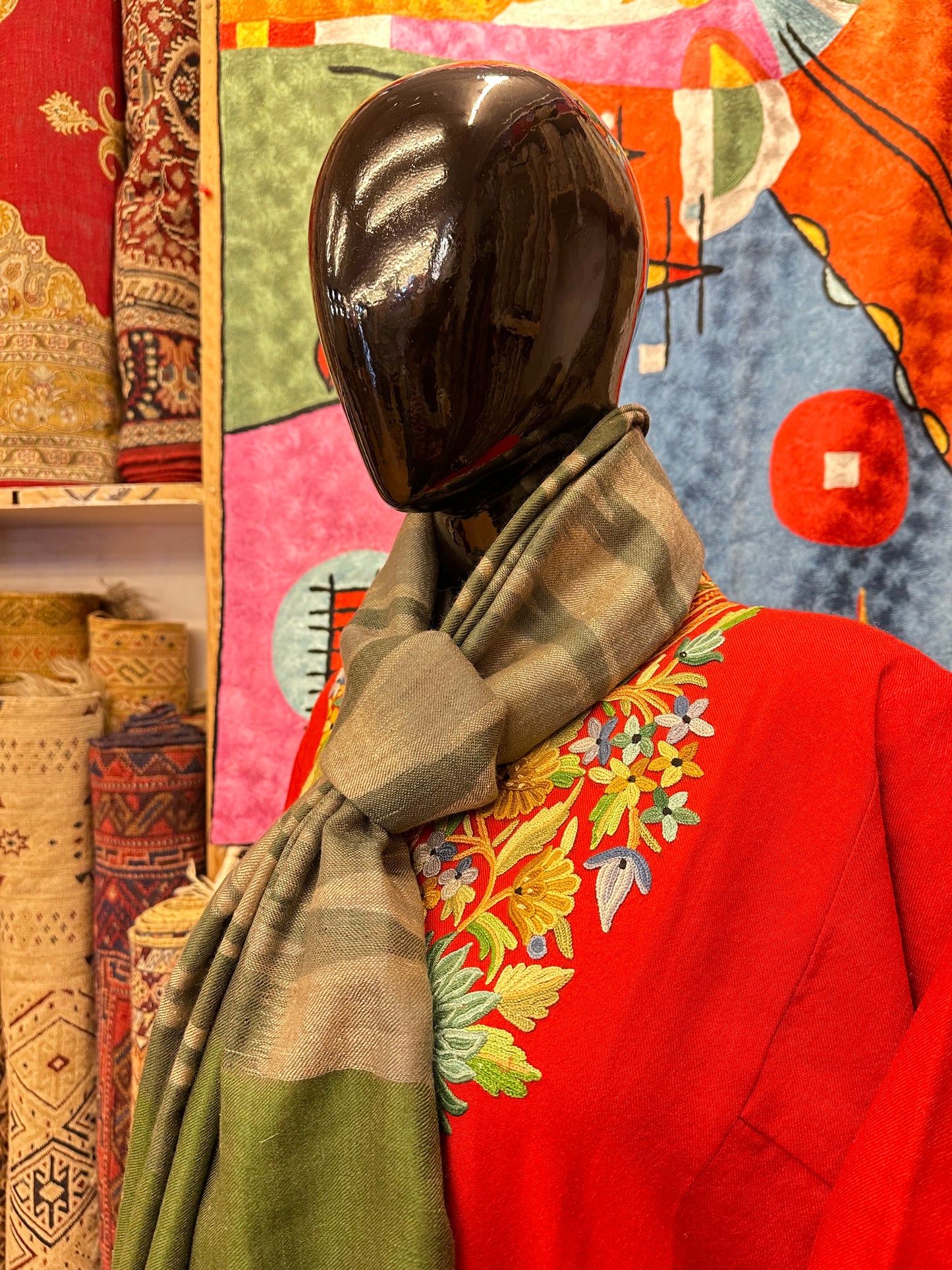 Green Ikat Pashmina Scarf ArtAsiaHandicrafts