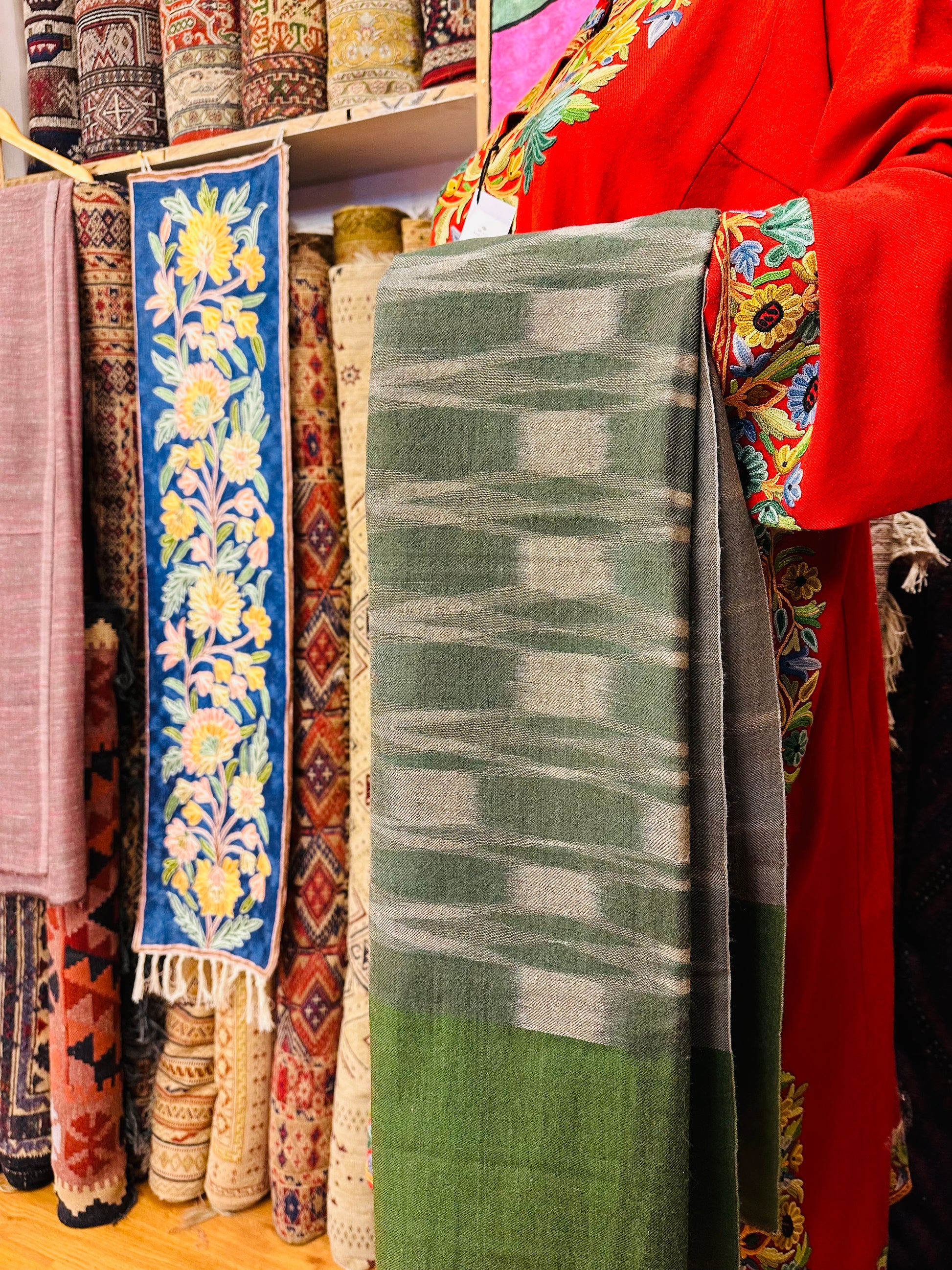 Green Ikat Pashmina Scarf ArtAsiaHandicrafts