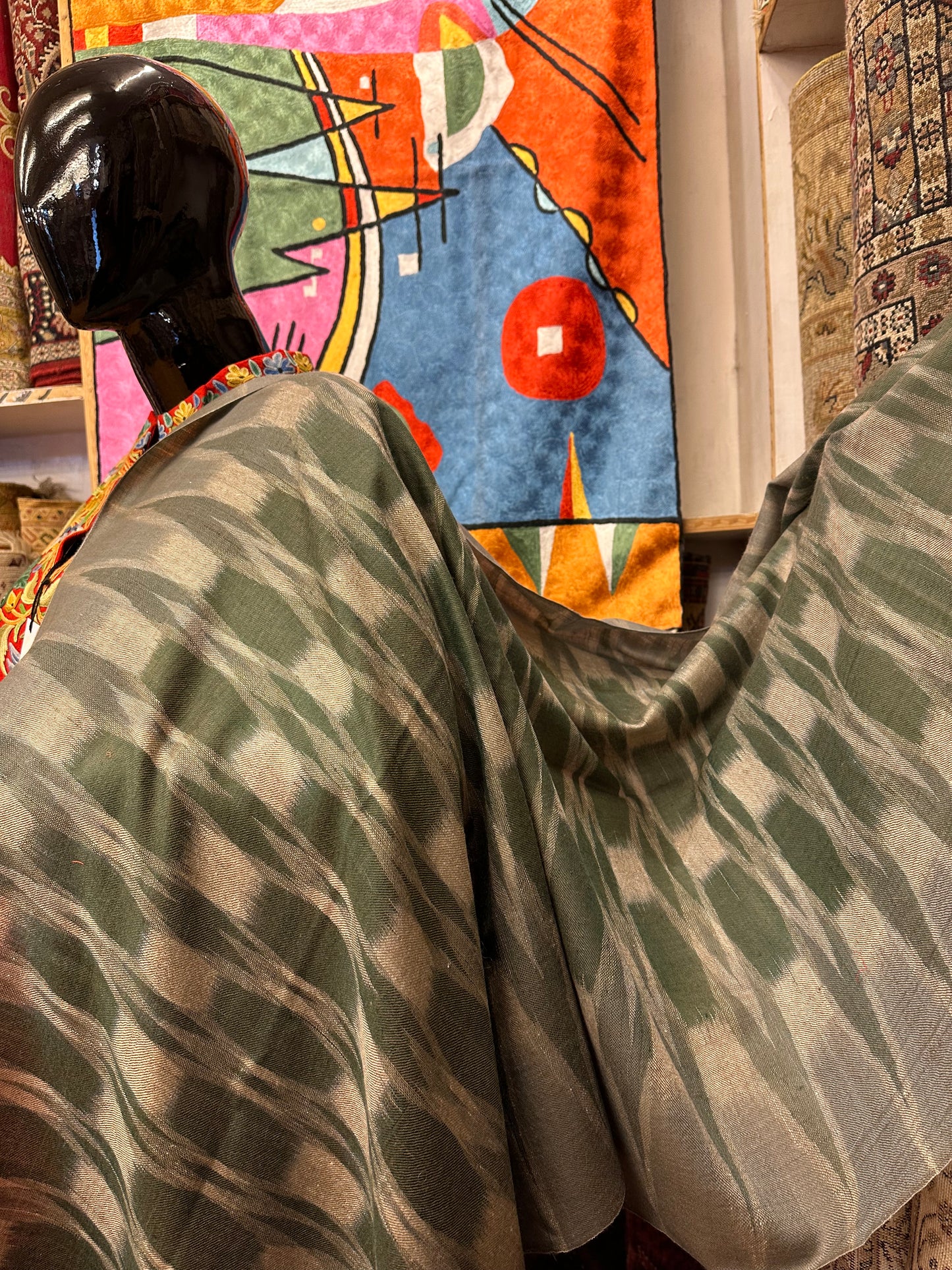 Green Ikat Pashmina Scarf ArtAsiaHandicrafts