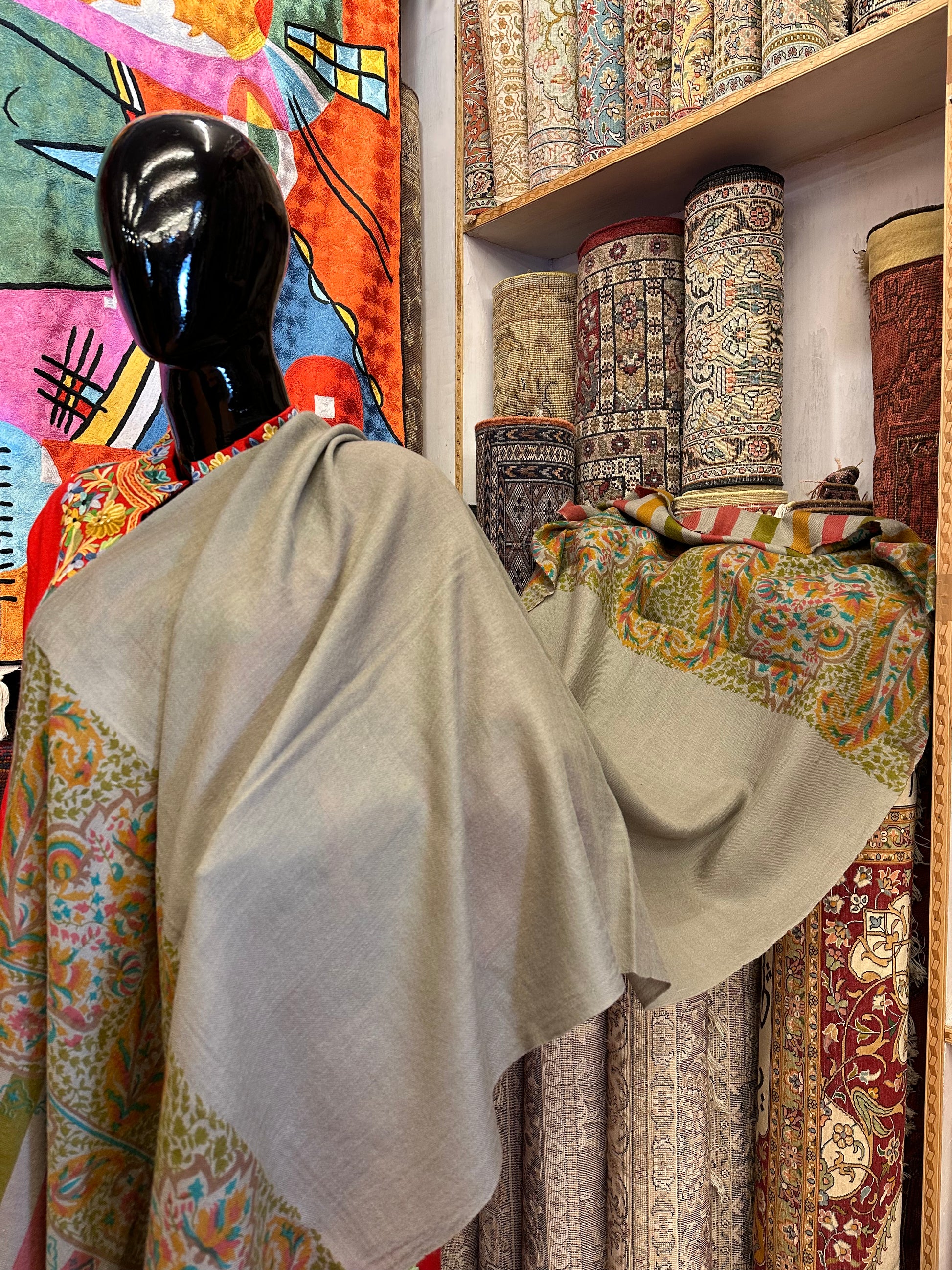 Grey Block Print Pashmina Scarf ArtAsiaHandicrafts