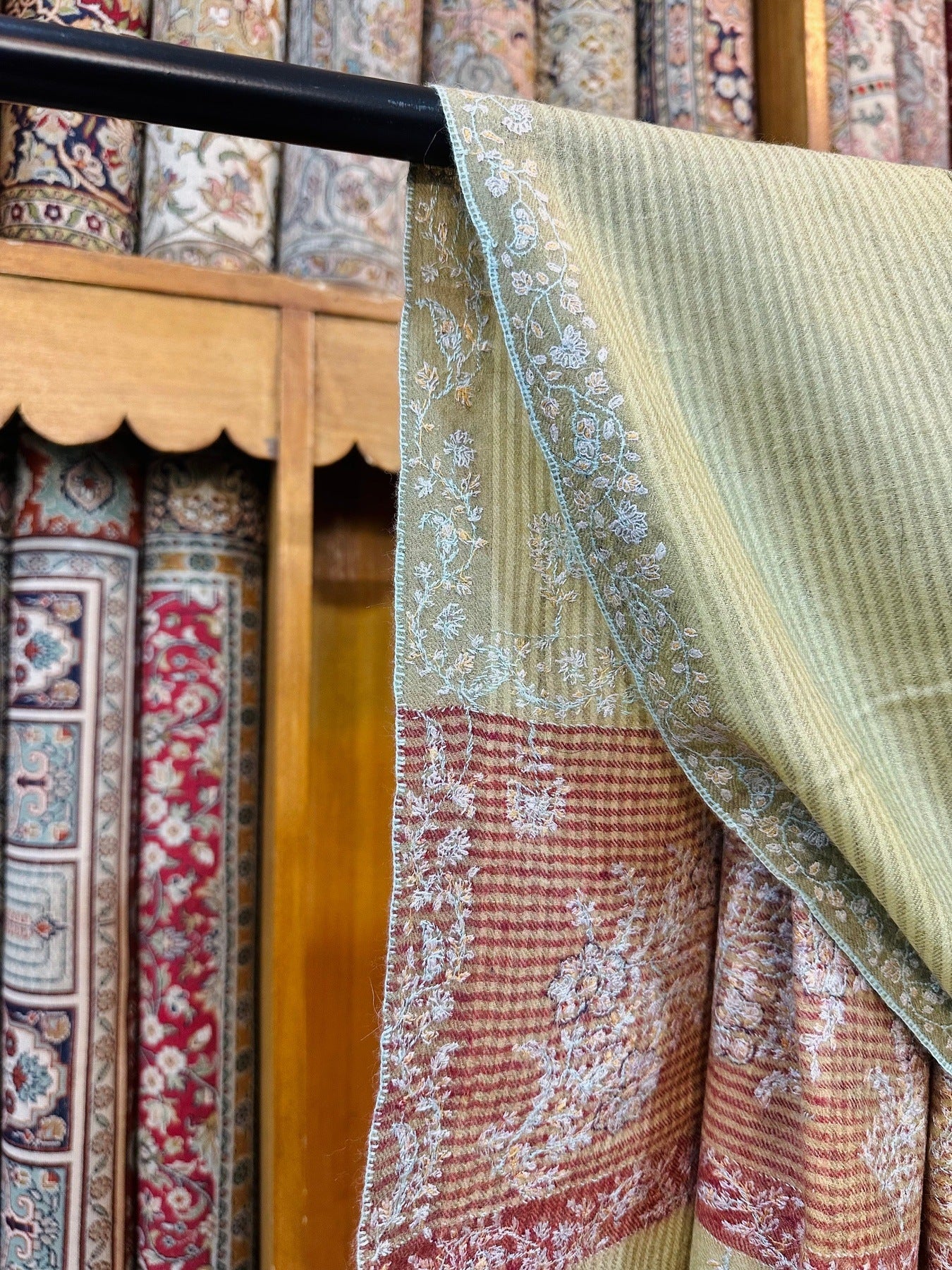 Grey Olive Sozni Pashmina Shawl ArtAsiaHandicrafts