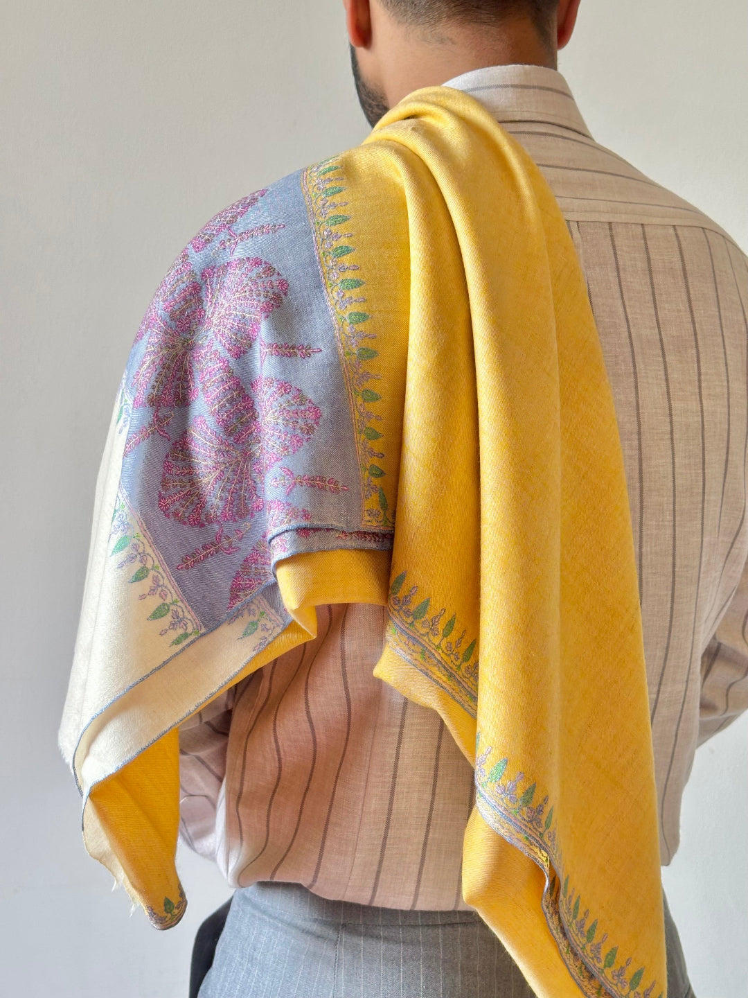 HANDWOVEN DESIGNER WEAVE YELLOW PASHMINA SHAWL
