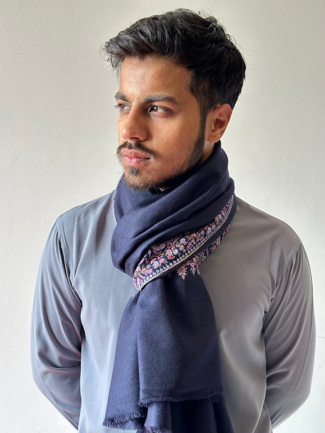 HAND EMBROIDERED NILE BLUE PASHMINA SHAWL