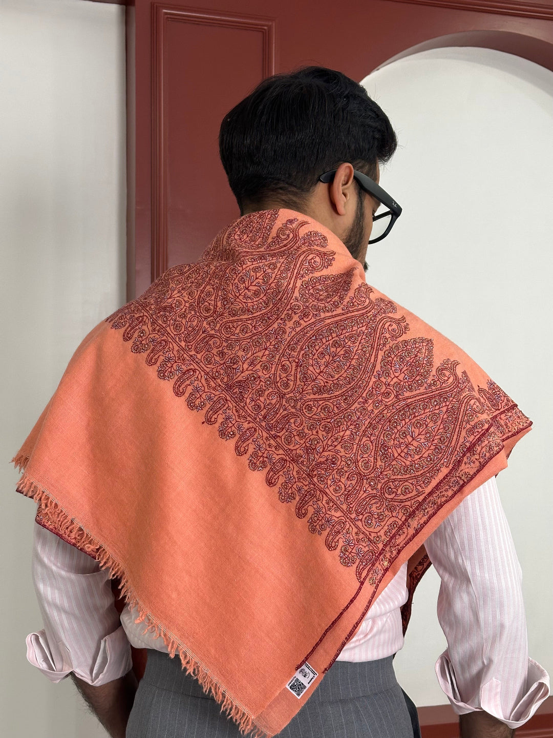 HANDMADE SOZNI DRAPE PASTEL PEACH PASHMINA SHAWL