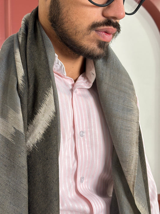 HANDWOVEN PASHMINA CHARCOAL GREY IKAT WEAVE STOLE