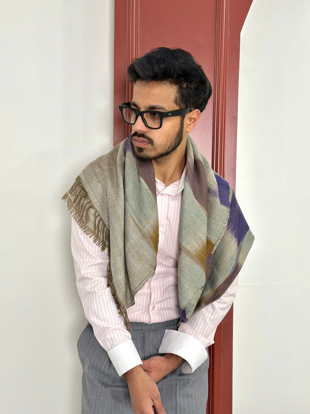 HANDWOVEN STYLE MULTICOLOUR IKAT PASHMINA SHAWL