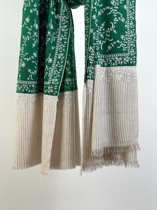 GREEN SOZNI EMBROIDERY WEAR PURE PASHMINA SHAWL