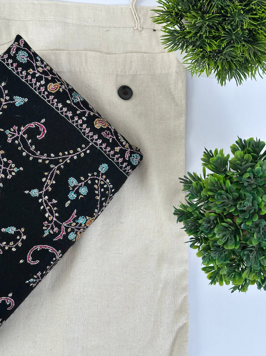 BLACK HAND EMBROIDERED JAAL WEAR PURE PASHMINA SHAWL
