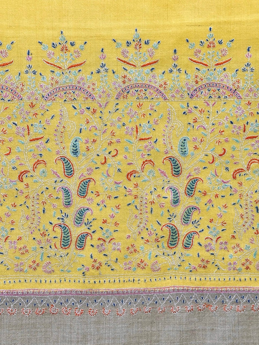 SLOW FASHION LIGHTWEIGHT EMBROIDERED YELLOW PASHMINA SHAWL