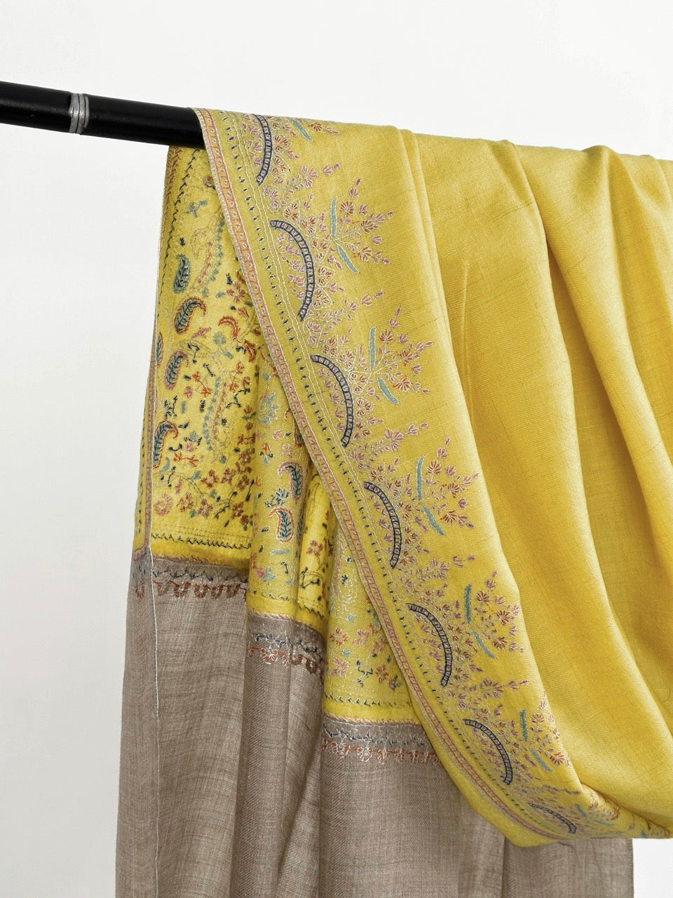 SLOW FASHION LIGHTWEIGHT EMBROIDERED YELLOW PASHMINA SHAWL