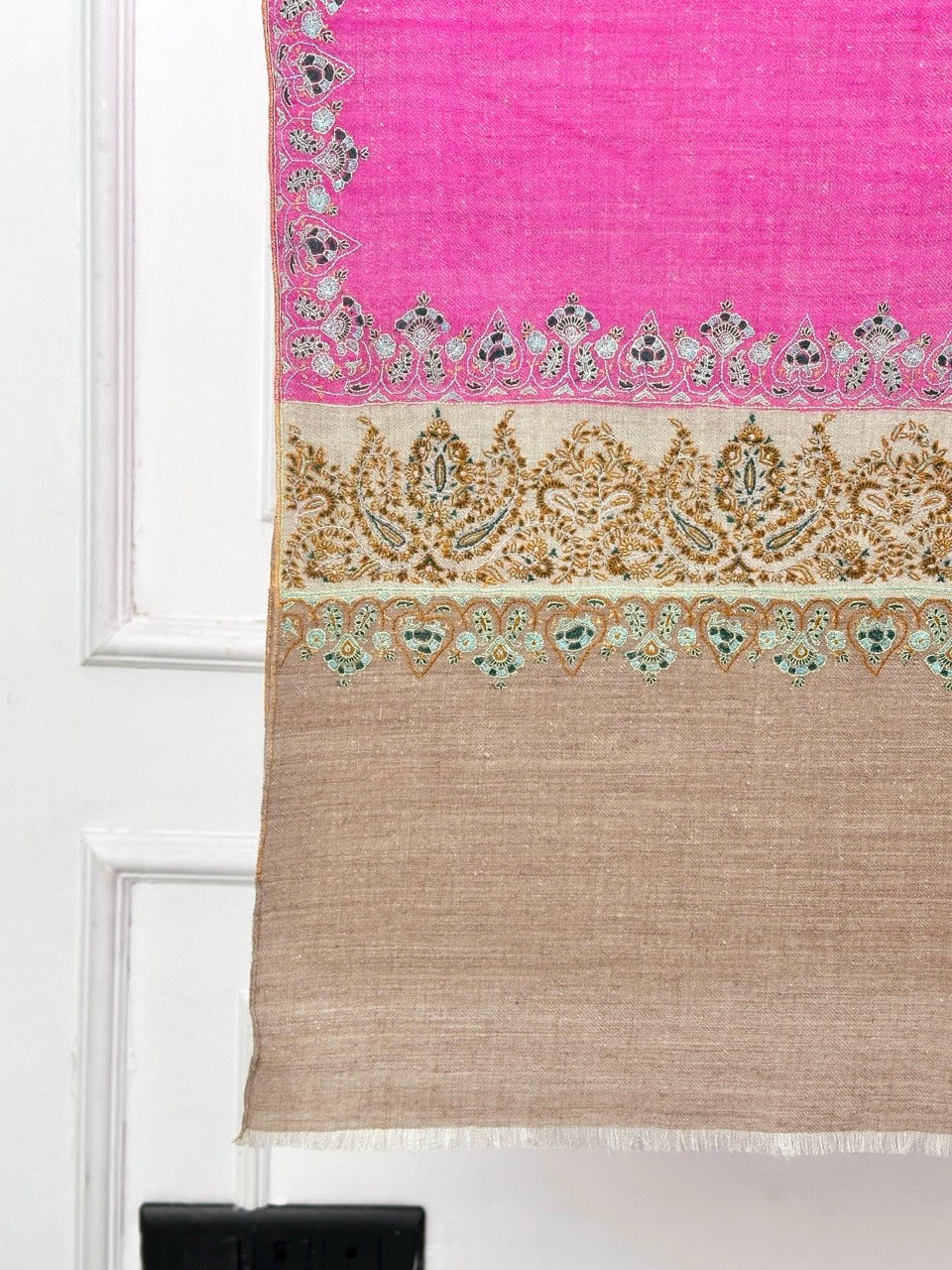 SPRING SEASON SOFT FUCHSIA PINK EMBROIDERED PASHMINA SHAWL