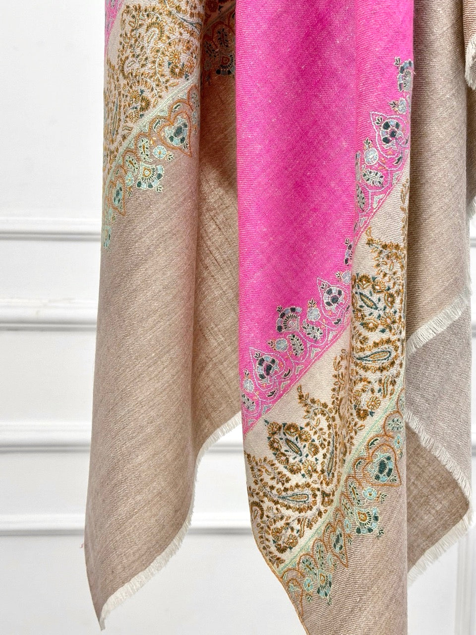 SPRING SEASON SOFT FUCHSIA PINK EMBROIDERED PASHMINA SHAWL