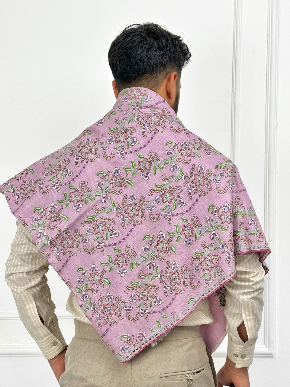SOFT LUXURIOUS FEEL LILAC REVERSIBLE LOOK PURE PASHMINA EMBROIDERY SHAWL