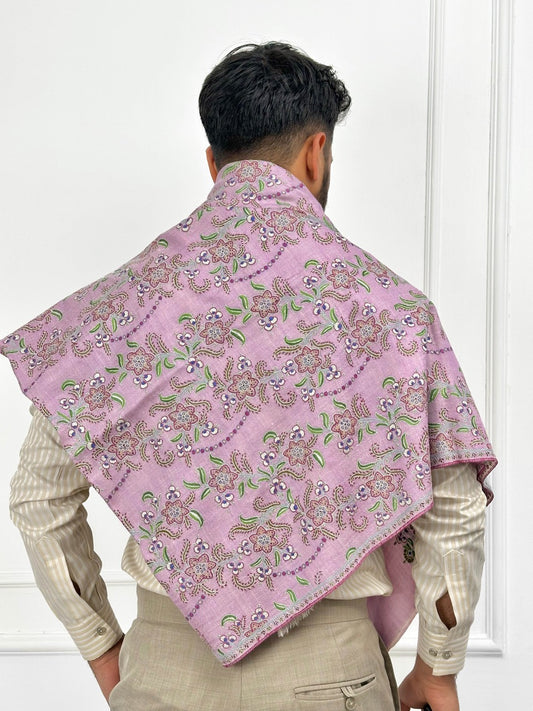 SOFT LUXURIOUS FEEL LILAC REVERSIBLE LOOK PURE PASHMINA EMBROIDERY SHAWL