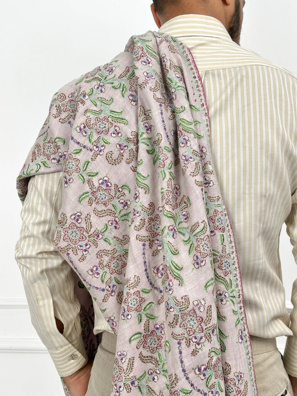 SOFT LUXURIOUS FEEL LILAC REVERSIBLE LOOK PURE PASHMINA EMBROIDERY SHAWL