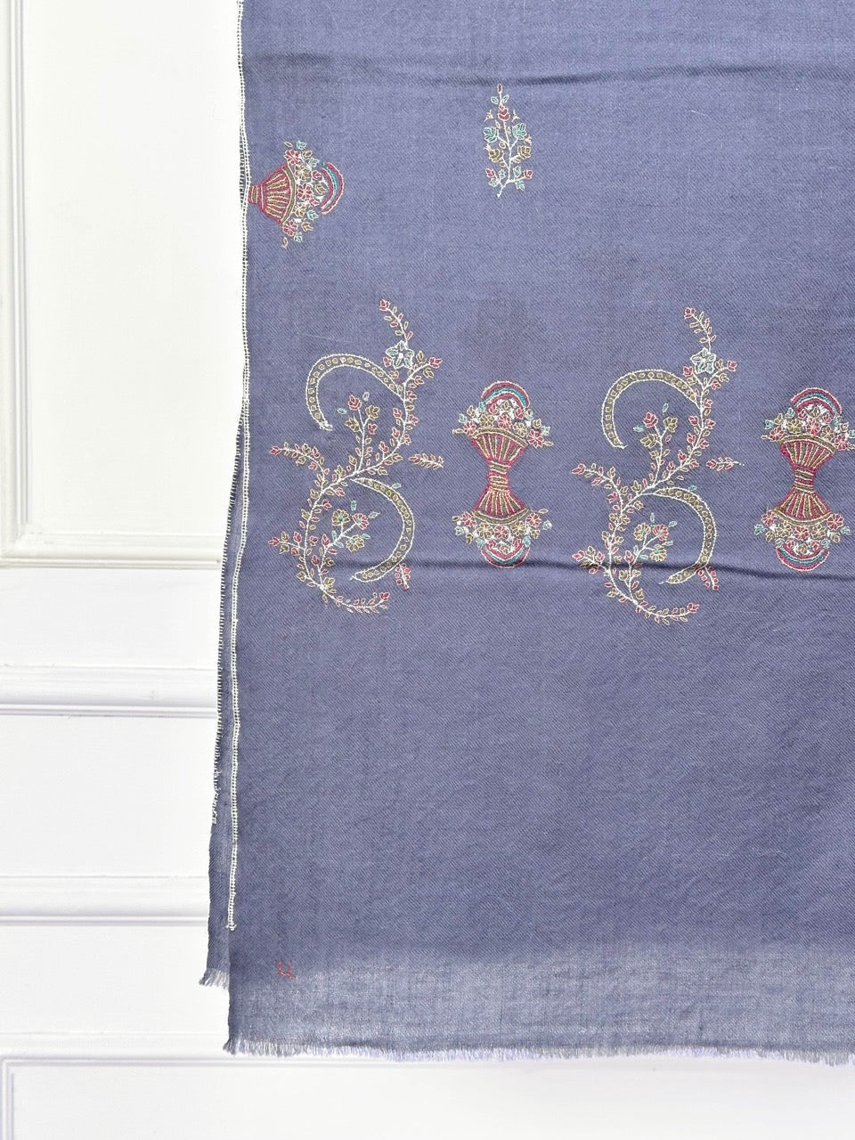 BREATHABLE SOFT NILE BLUE HANDCRAFTED PASHMINA SOZNI SCARF
