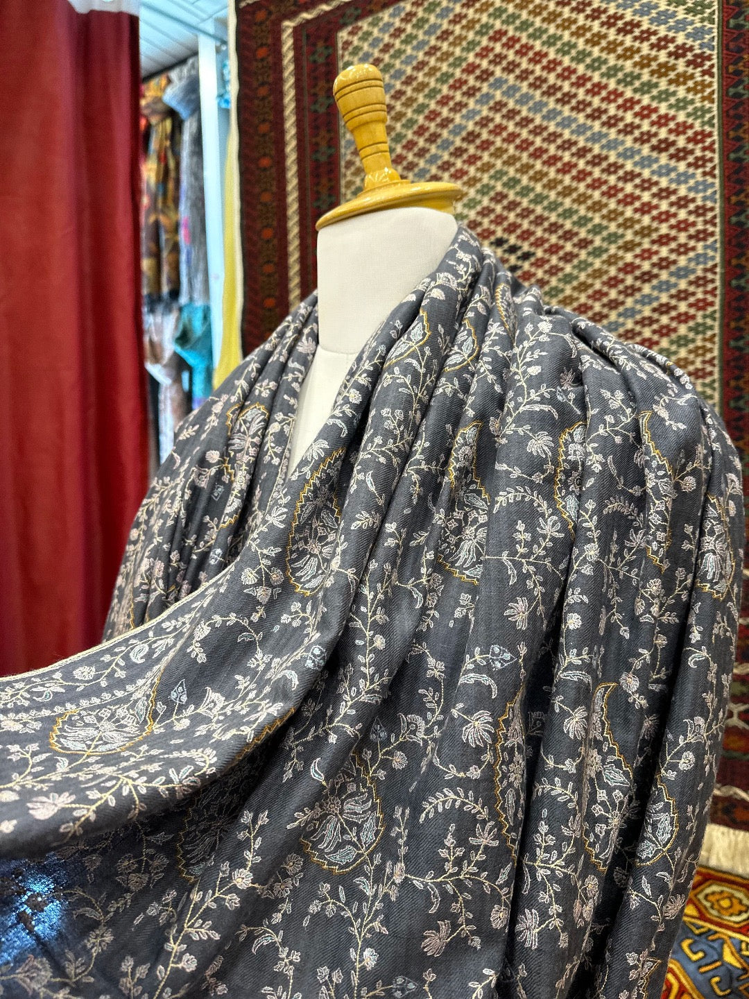 Blue Grey Jaal Shawl