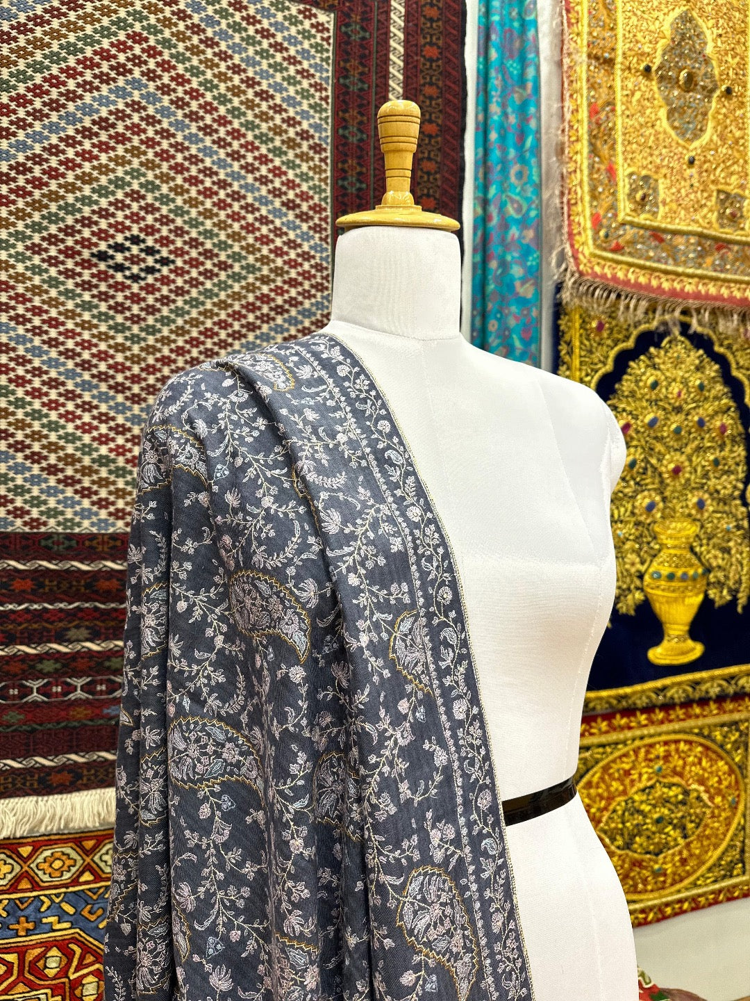 Blue Grey Jaal Shawl