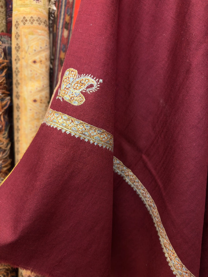 Maroon Sozni Pashmina Shawl ArtAsiaHandicrafts