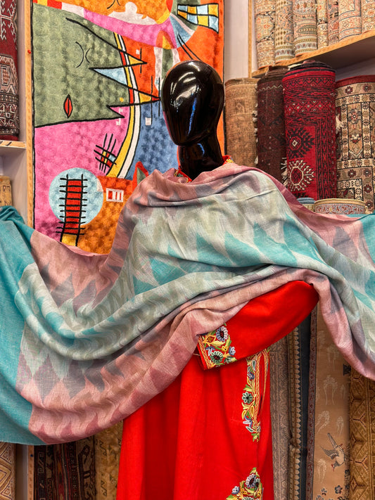Multicolour Ikat Pashmina Shawl ArtAsiaHandicrafts